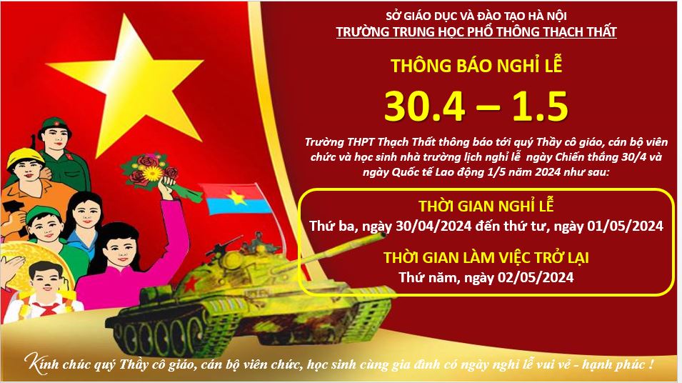 THÔNG BÁO NGHỈ LỄ 30/4 VÀ 1/5